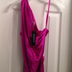 Fuchsia one shoulder silk cocktail dress